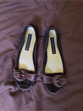 Steven by Steve Madden Brown Leather Fringe Loafers with Buckle